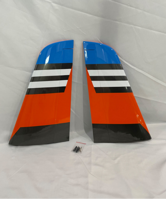 Boomerang Atom Stabs with hatches, control horns, pushrods and linkages - Orange Blue - Boomerang RC Jets