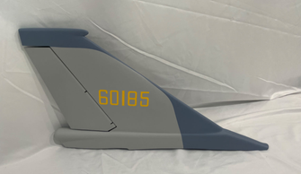 Boomerang J10 Vertical Fin with hatche, control horn, pushrod and linkages - Camo - Boomerang RC Jets